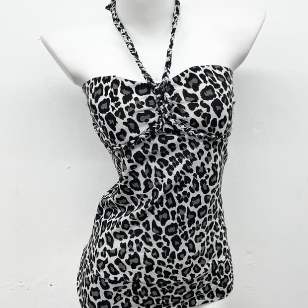 갸루 레오파드 홀터 탑