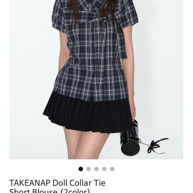 TAKEANAP 체크 리본 블라우스 L