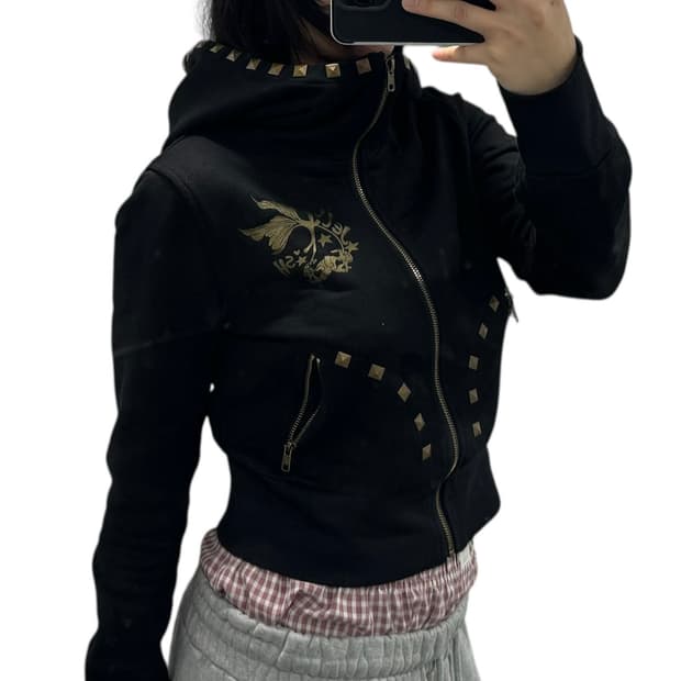 골드 스터드 하이넥 후드집업