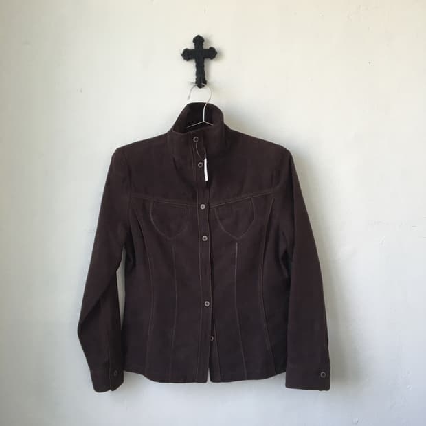 Poly suede high neck jacket