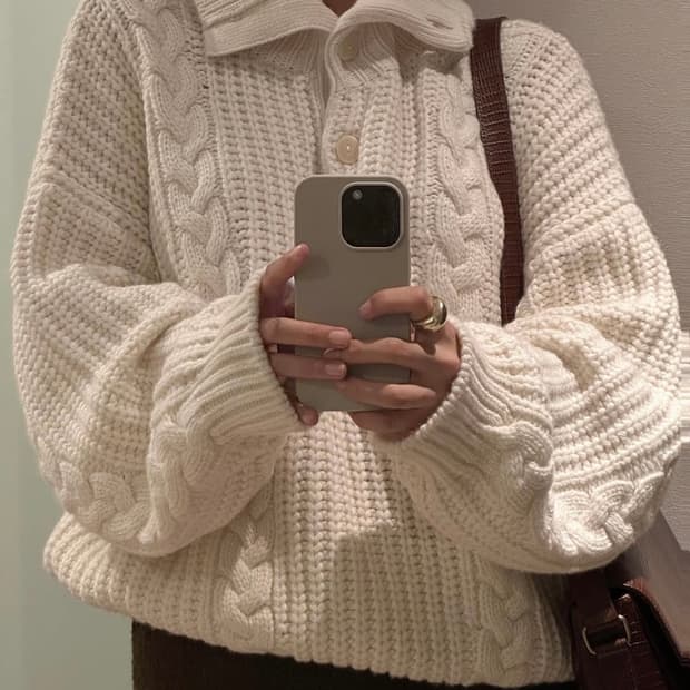 게드 버튼업 케이블니트