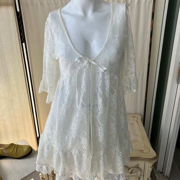 ivory flower lace sheer layered blouse