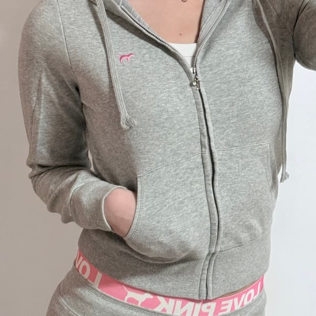 PINK 핑크 그레이 후드집업 세트 (상하의)