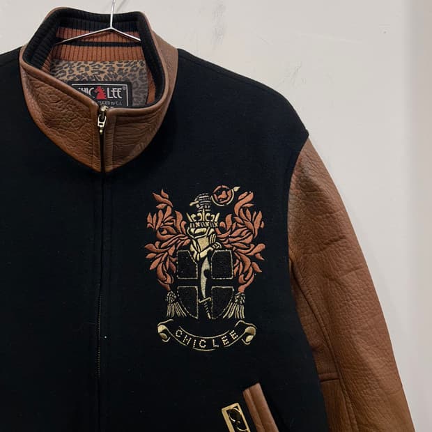 CHIC LEE 램스킨 큐빅 포인트 울 바시티자켓