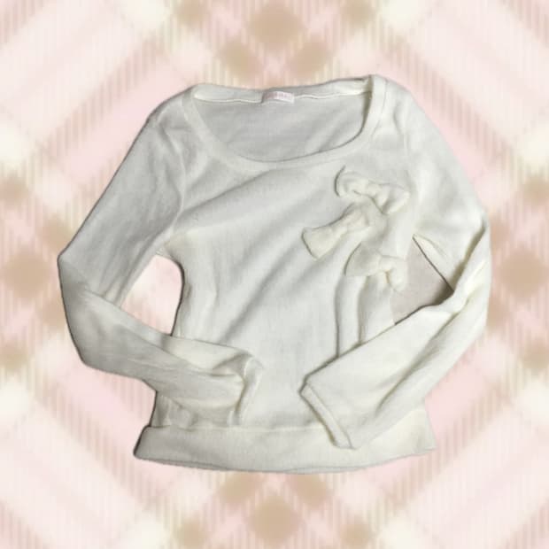 리즈리사 화이트 리본 니트 히메 라떼 갸루 러블리 로걀 빈티지