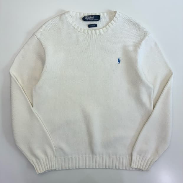 Polo   폴로 랄프로렌 자수 코튼 화이트 크루넥 니트