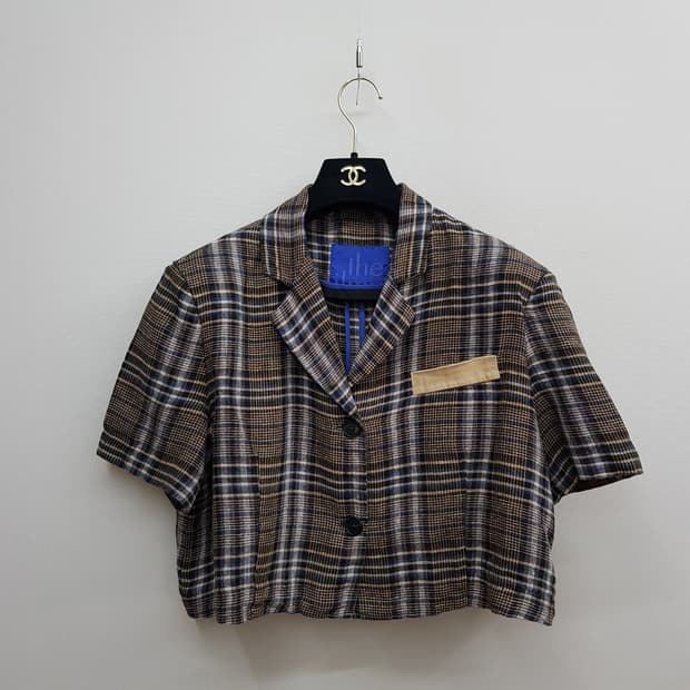 더일마(the ilma) 체크 린넨 크롭 반팔 자켓 F사이즈