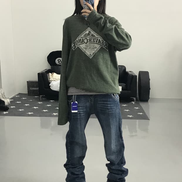 빈티지 비버카누 카키 롱슬리브