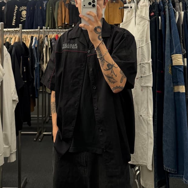 XL) 할리데이비슨 빈티지 후면 로고 자수 반팔셔츠