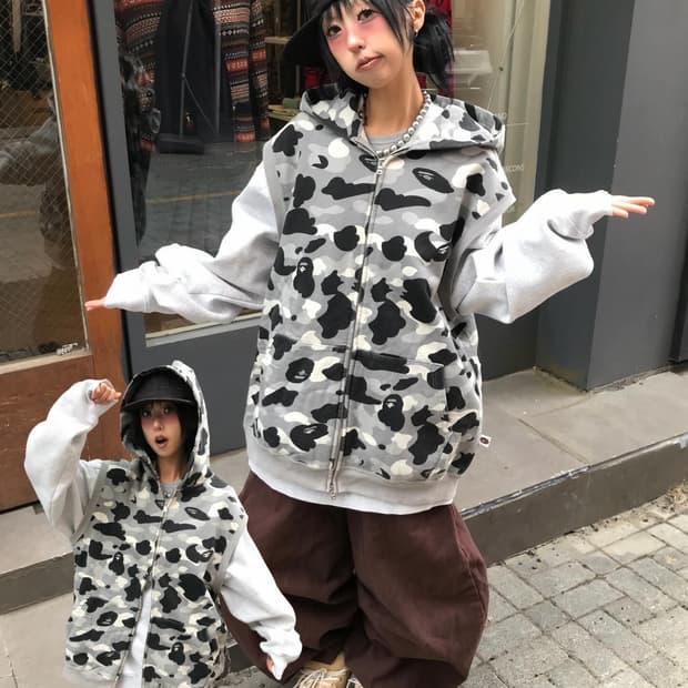 Bape Grey Camouflage Two-Way Hooded Vest