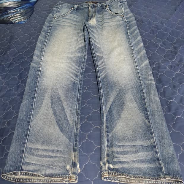 (07s) FUBU USA 성조기 백포켓 빈티지워싱 와이드 데님진(34)