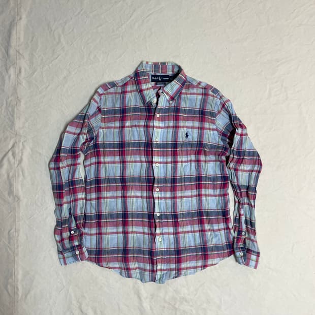 폴로 린넨 체크셔츠 