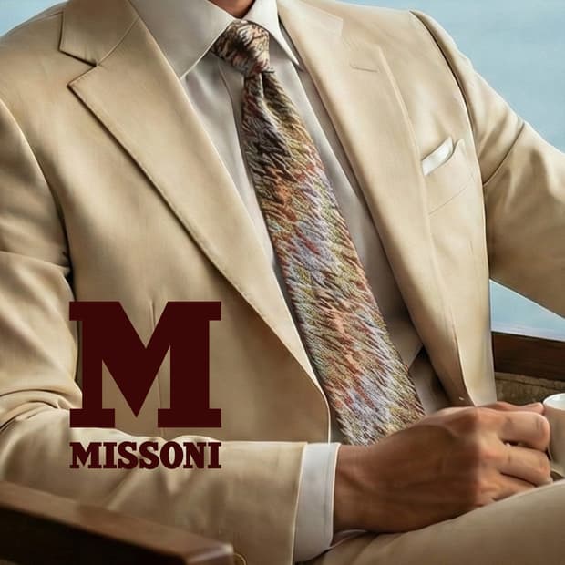 미쏘니 실크 브라운 지그재그 패턴 넥타이 9cm A+등급 K1691
