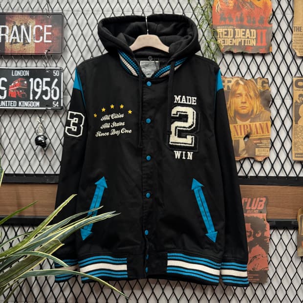 00s USA VINTAGE 스프링 필드 후드 바시티자켓 블랙 블루