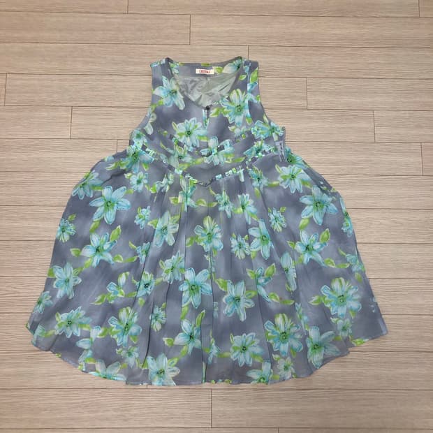 핀턱 프릴 민트 플로럴 꽃 나시 원피스