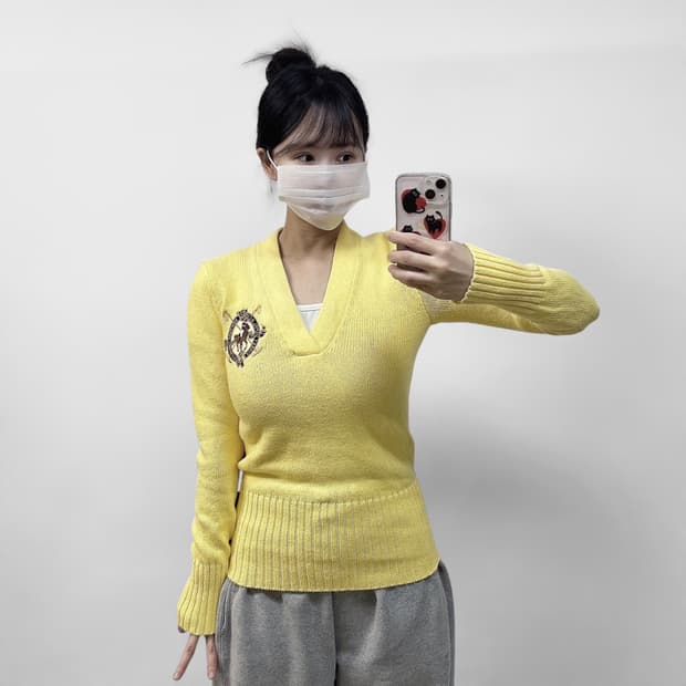 폴로 랄프로렌 빅 포니 크레스트 로고 브이넥 니트 옐로우