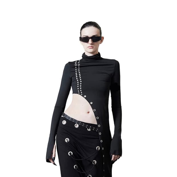 Eyelet track maxi layer top