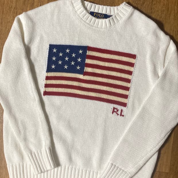 (상태최상!!)폴로 성조기 니트 화이트