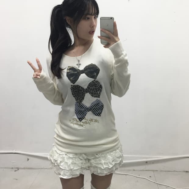 [GLEAM] 갸루 호피 레오파드 리본 롱슬리브