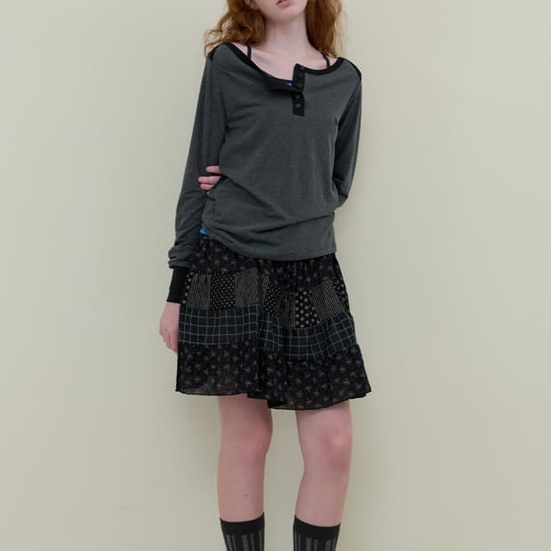 노컨텐츠 Mixed Pattern Mini Skirt