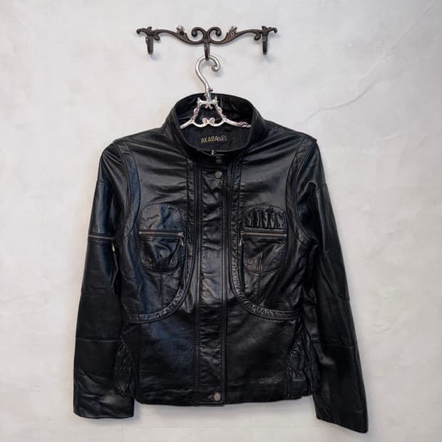 Black lamb skin zipper wrinkle detail jk