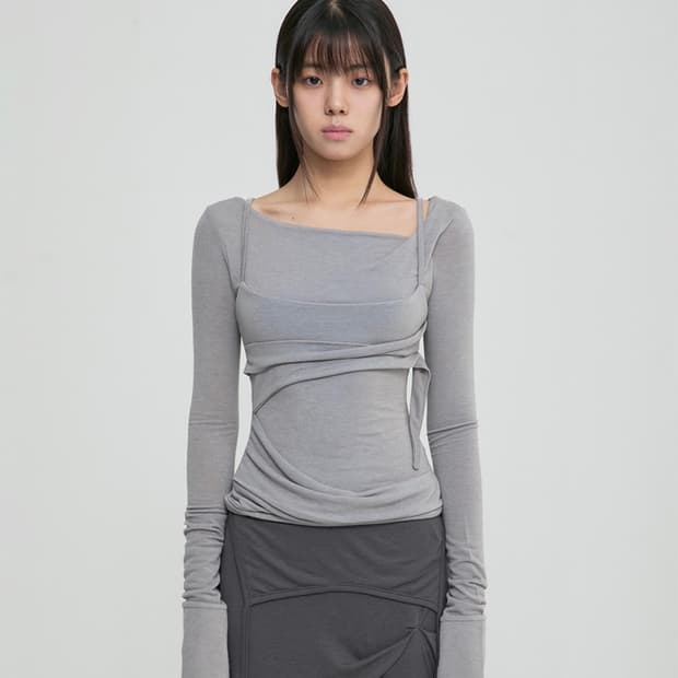 플레어업 레이어드 뷔스티에 롱 슬리브 그레이