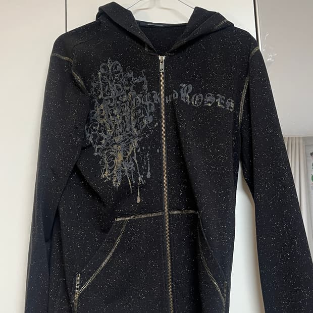 빈티지 스팽글 블랙 후드 집업