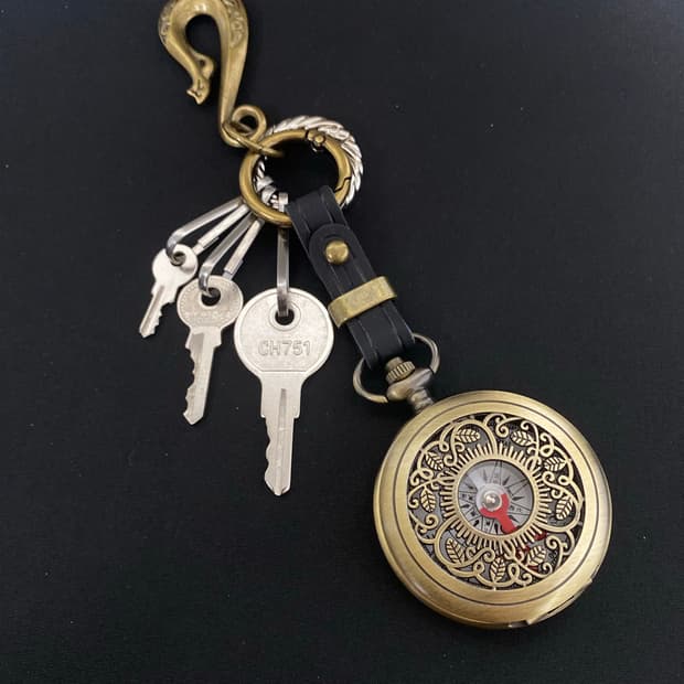 브라스 나침반 키체인