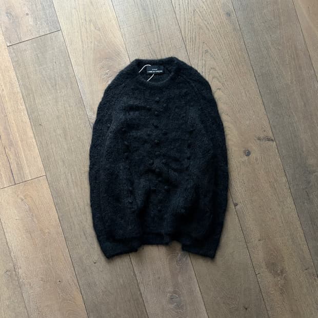 Hairy Pompom Detail Crochet Knit