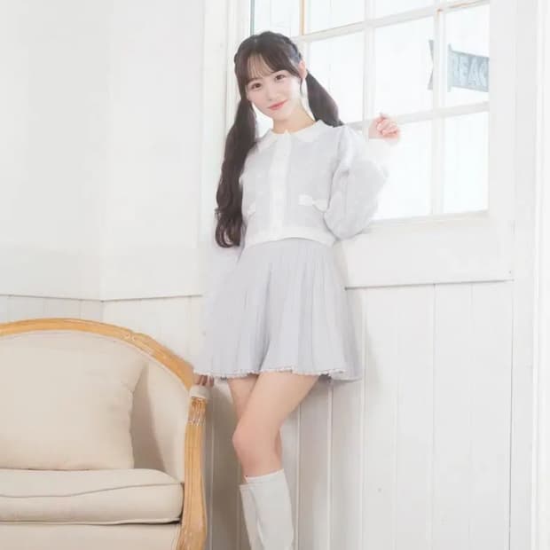 에블린 로고 플리츠 니트 가디건 세트 투피스 스나계 그레일 미셸마카롱