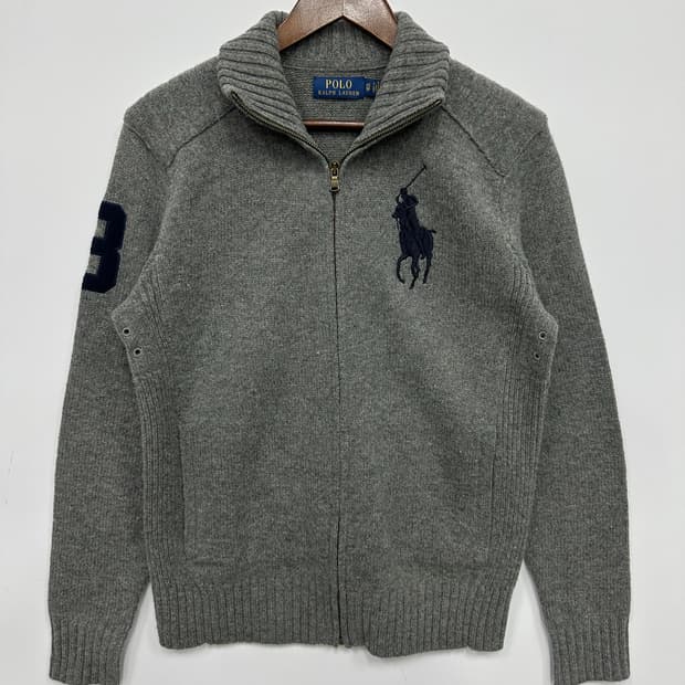 폴로 네이비 빅포니 그레이 니트집업 