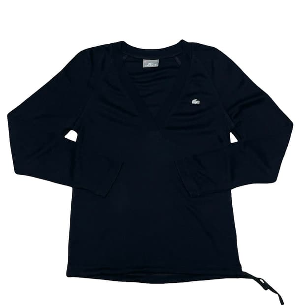 라코스테 블랙 브이넥 긴팔 티셔츠