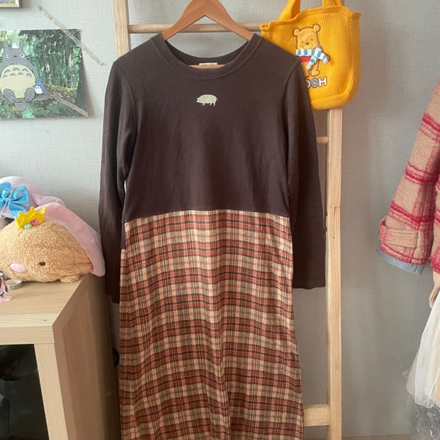 모리걸 빈티지 드럭스토어 롱 체크 원피스🐷🤎