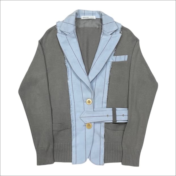 사카이 럭 여성 데미지 디테일 스트라이프 벨트 가디 건 자켓 그레이 블루