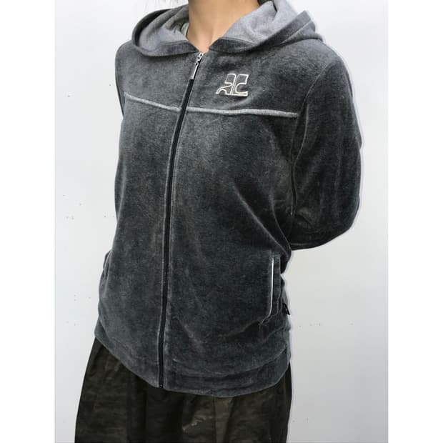 90s) Courreges velour hoodie zip