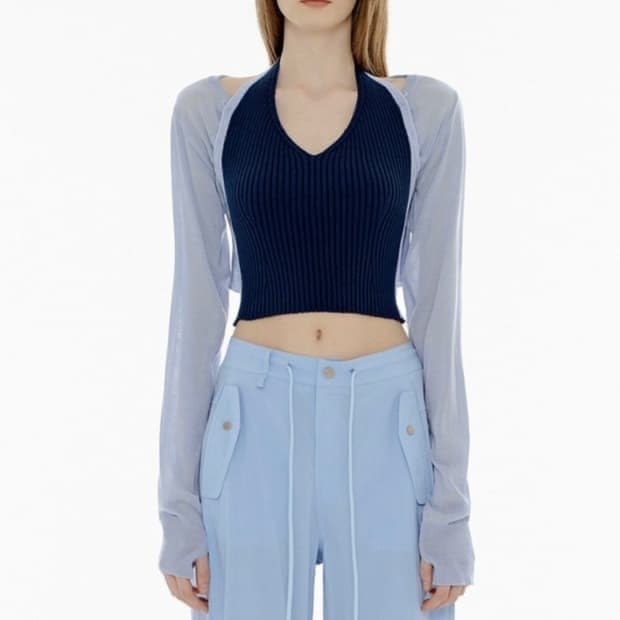 유즈 yuse 홀터 슬리브리스 썸머 볼레로 세트 블루