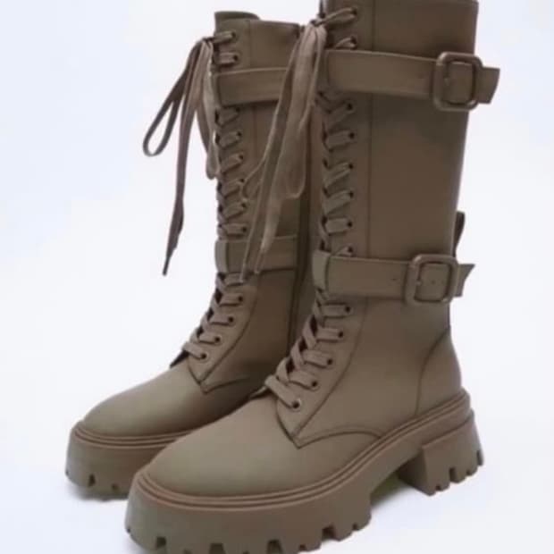 자라 카키 레이스업부츠 롱부츠250
