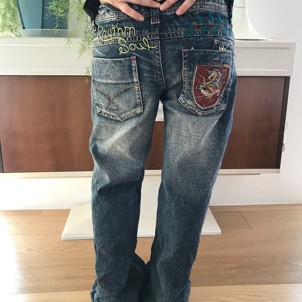 vintage patch denim pants