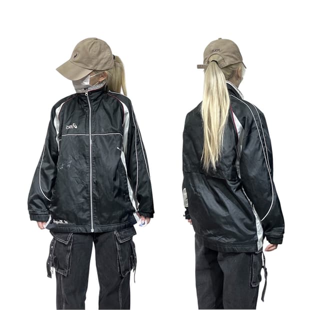 아식스 블랙 올드스쿨 오버핏 바람막이 트랙 자켓 S