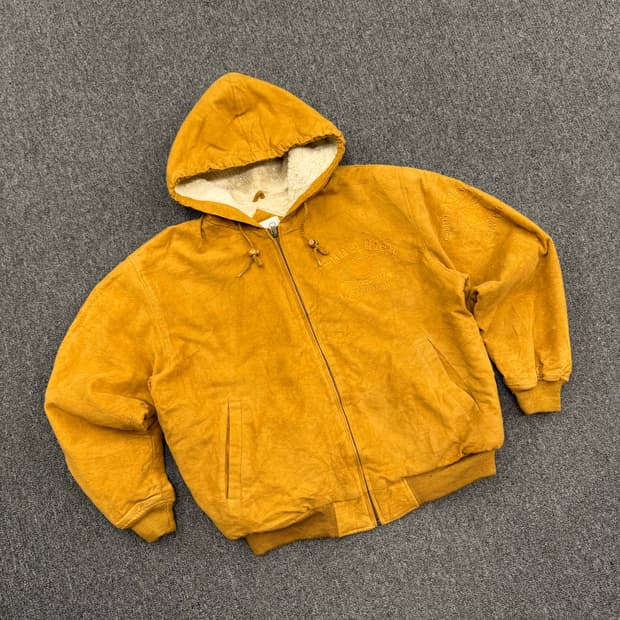 L)Vintage URBAN CITY 머스타드 양털 후드집업