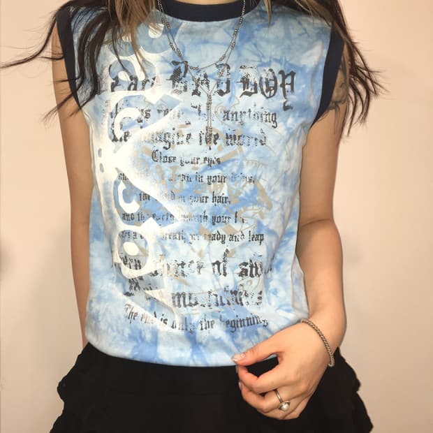 빈티지 y2k 프린팅 슬리브리스