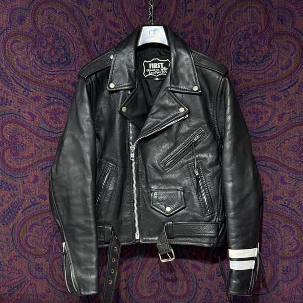빈티지 first leather 벨티드 더블 가죽 자켓
