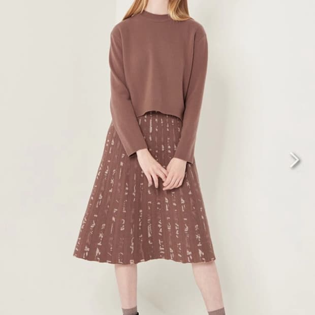 한섬 SJSJ 2021 레이어드 니트 플리츠 원피스 세트 F사이즈