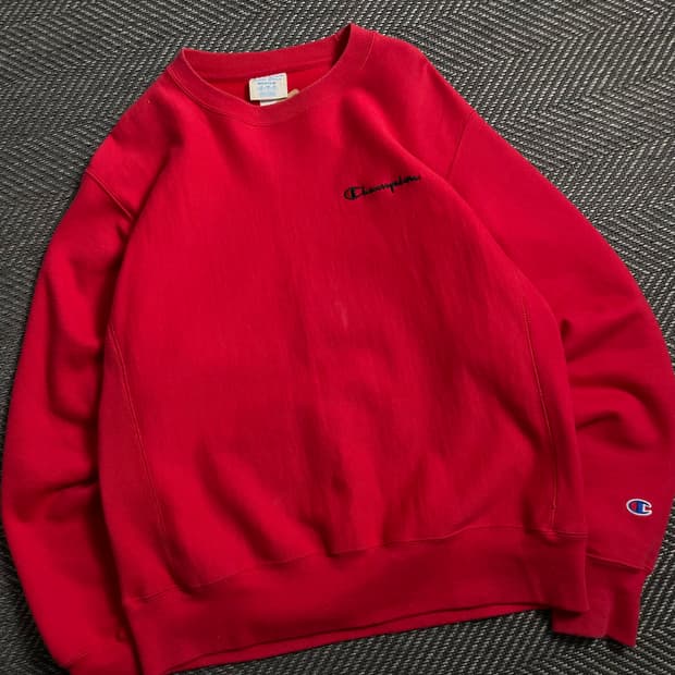 챔피온 리버스위브 미니멀 레드 스웻 셔츠y 4508