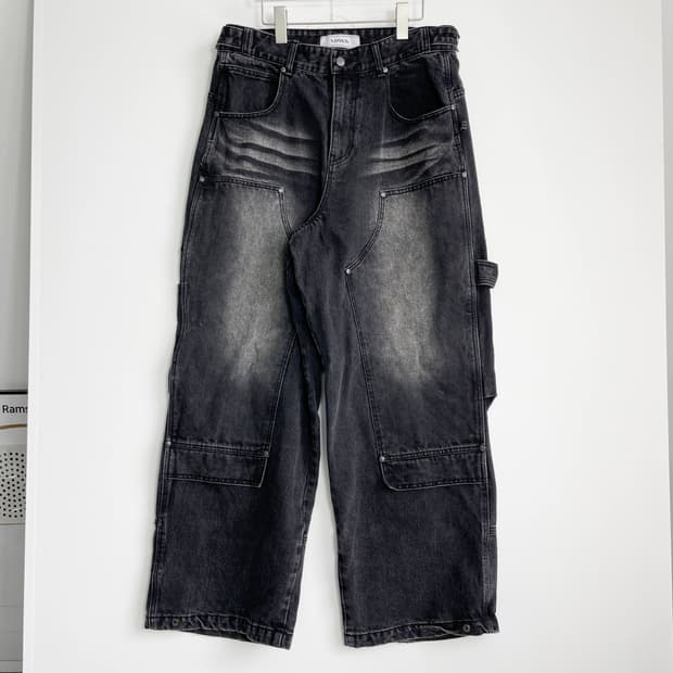 A1 아돈워너셀(IDWS) 오버랩 카펜터 데님 팬츠 블랙 1사이즈