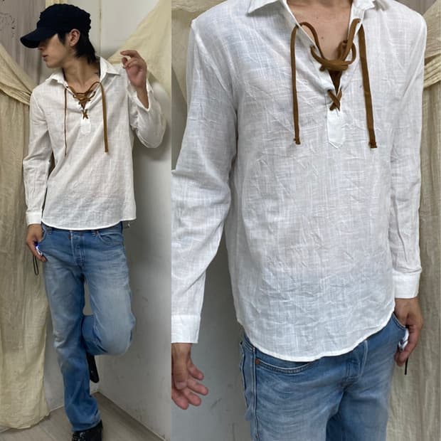Lace-Up White Loose-Fit Sleeve