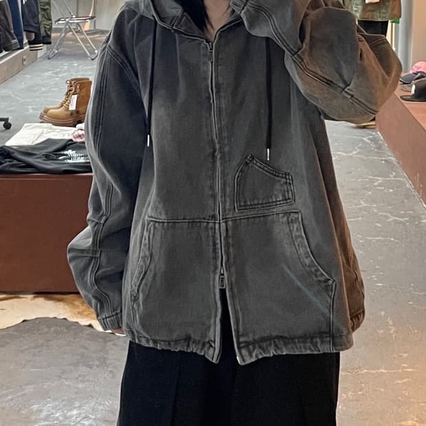 디미트리블랙 페이드 워싱 OG 그레이 데님 후드집업 H1660