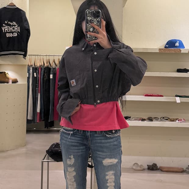 칼하트 커스텀 크롭 셔츠 자켓 U1318