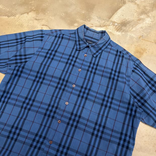 L 버버리 블루 체크 반팔 셔츠 