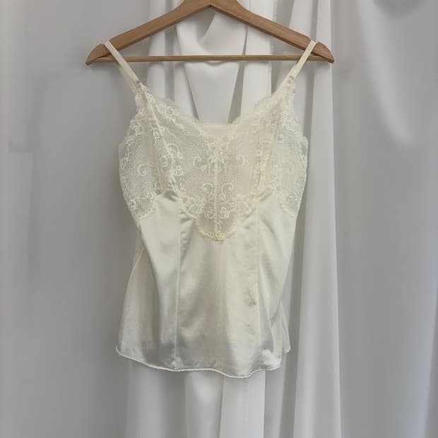 White Satin Lace Trim Camisole Top